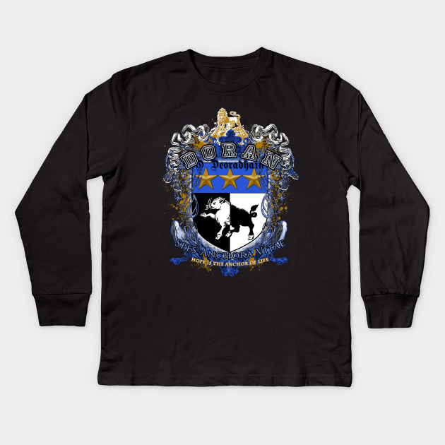 Doran Coat of Arms, Blue and gold - Crest - Kids Long Sleeve T-Shirt